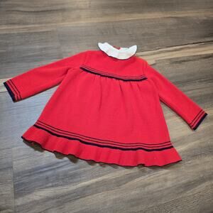 Girls Vintage Red Acrylic Long Sleeve Winter Collar Dress Christmas Preppy Sz 2